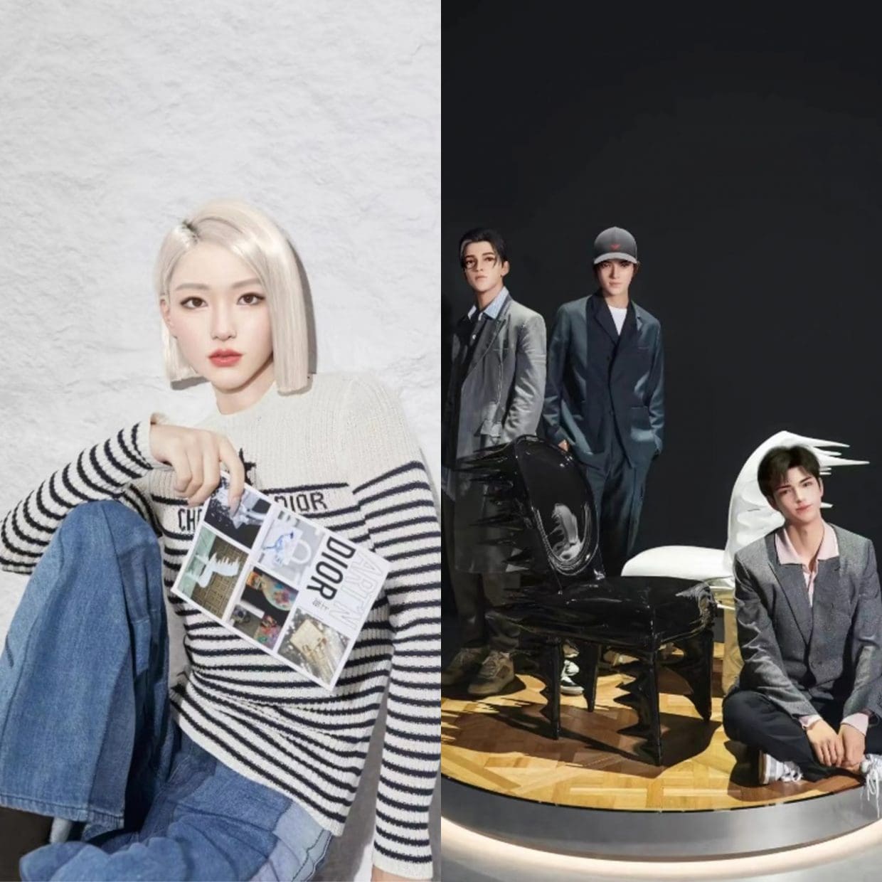 La influencer de moda virtual Ayayi y el grupo virtual de chicos WLS fueron invitados a visitar la exposición Art 'N Dior en el West Bund Art Center de Shanghai.