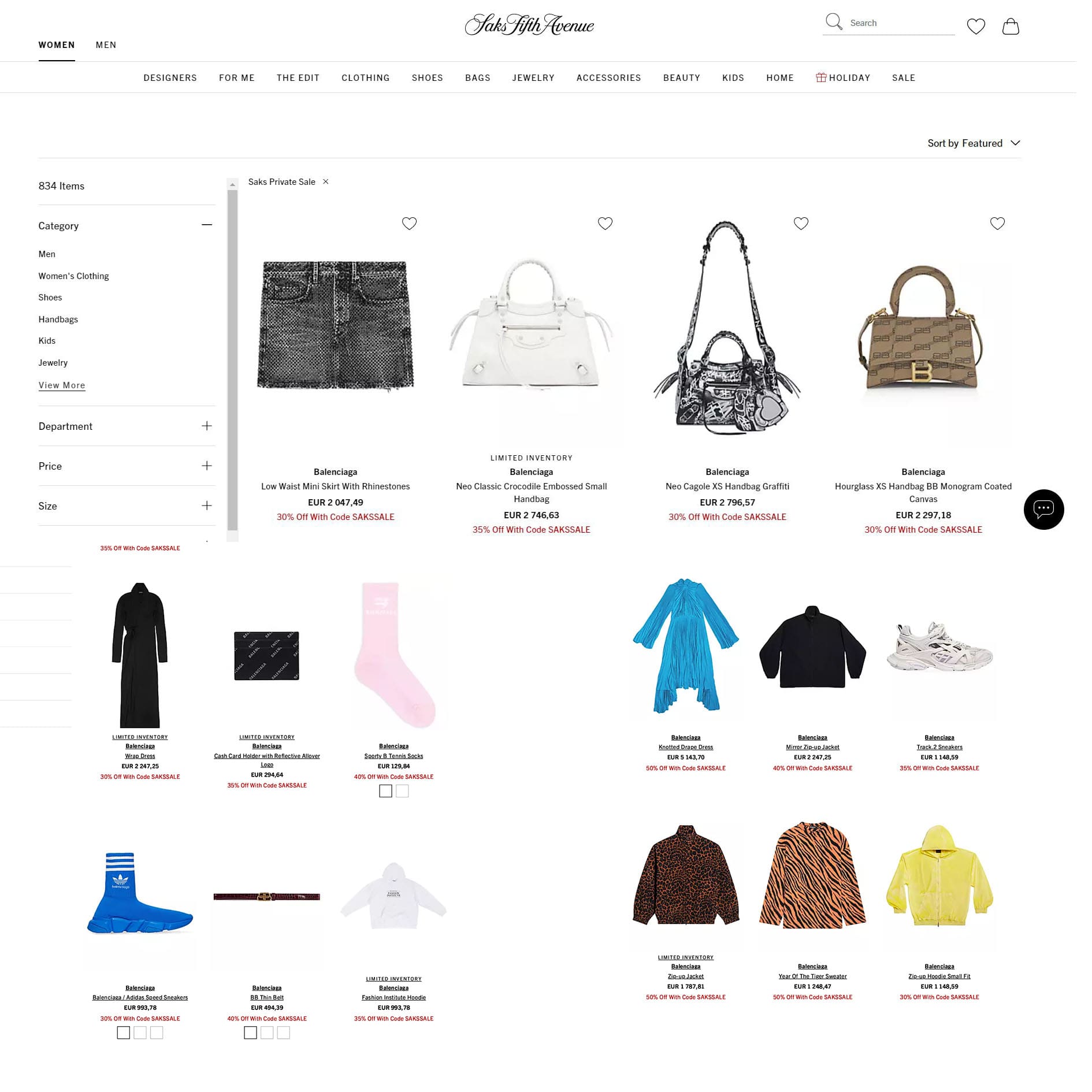 Saks Fifth Avenue ventas masivas de 834 piezas Balenciaga durante los últimos 2 años que nadie quiere