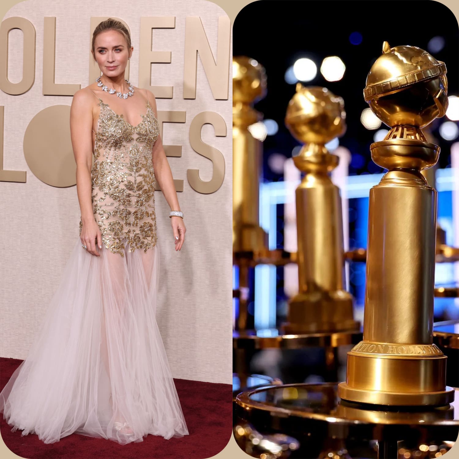 Эмили Блант в платье Alexander McQueen на церемонии вручения премии «Золотой глобус» 2024 1