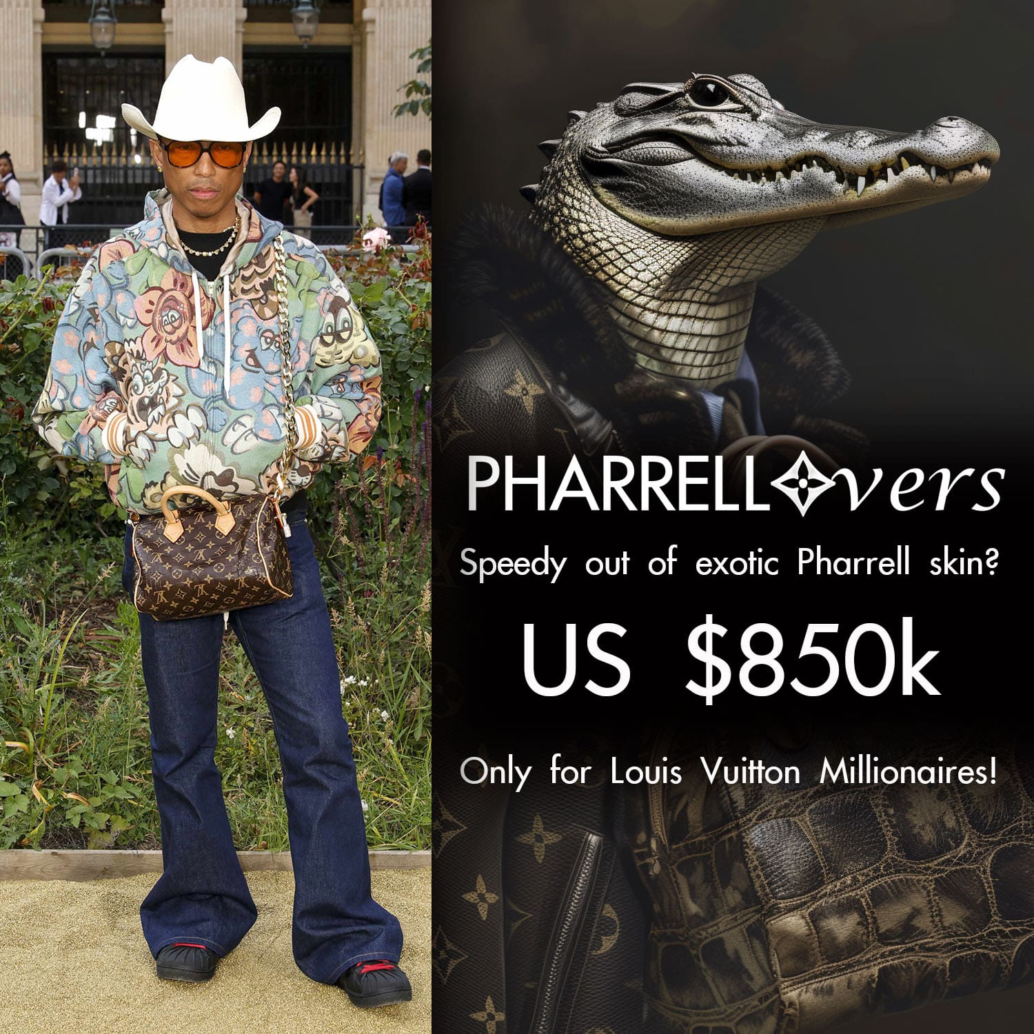 44 Pharrell Louis Vuitton Millionaires Speedy Crocodile 包 2025 年春夏款