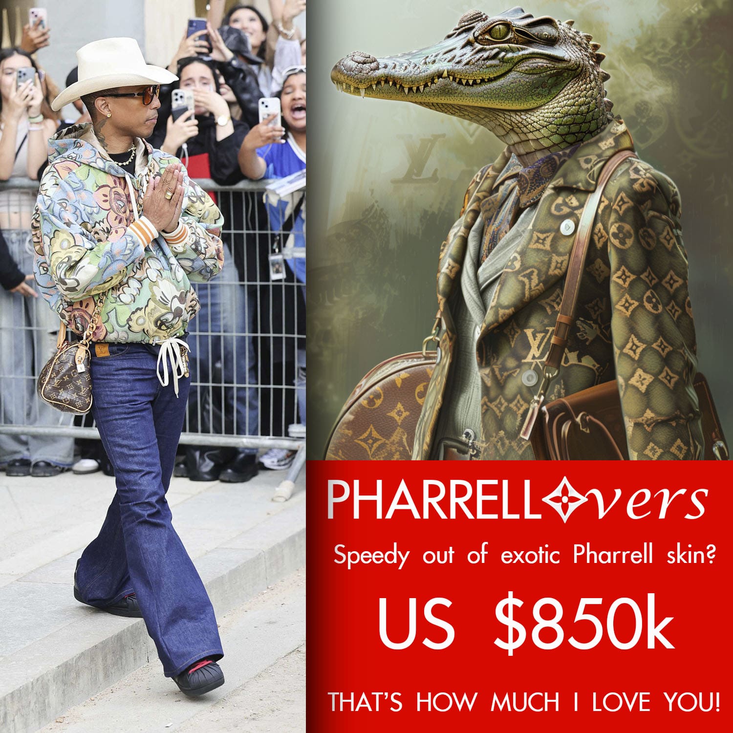 55 Pharrell Louis Vuitton Millionaires Speedy Crocodile 包 2025 年春夏款