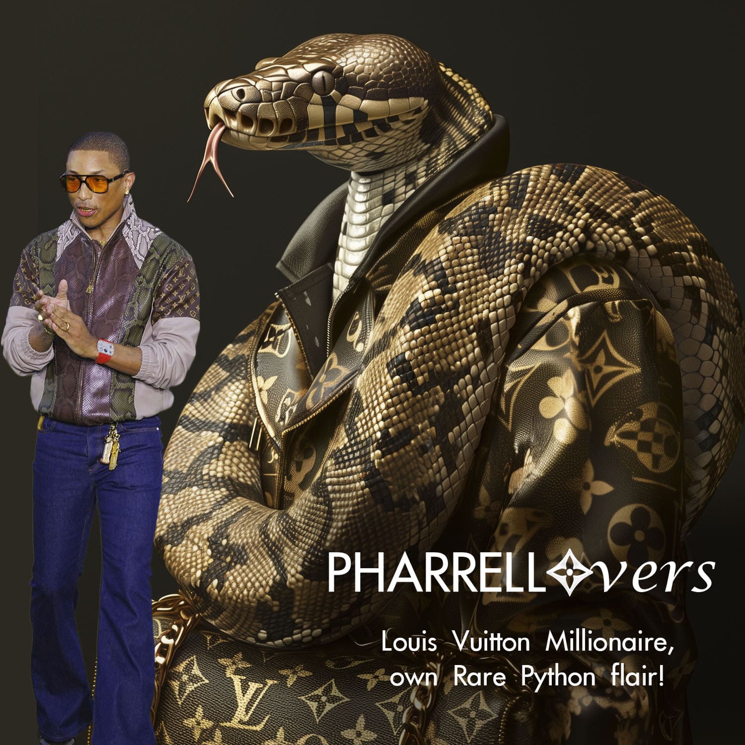 8 Pharrell Williams 和 Pietro Beccari 身着蟒蛇皮夹克亮相 Louis Vuitton 2025 秀场