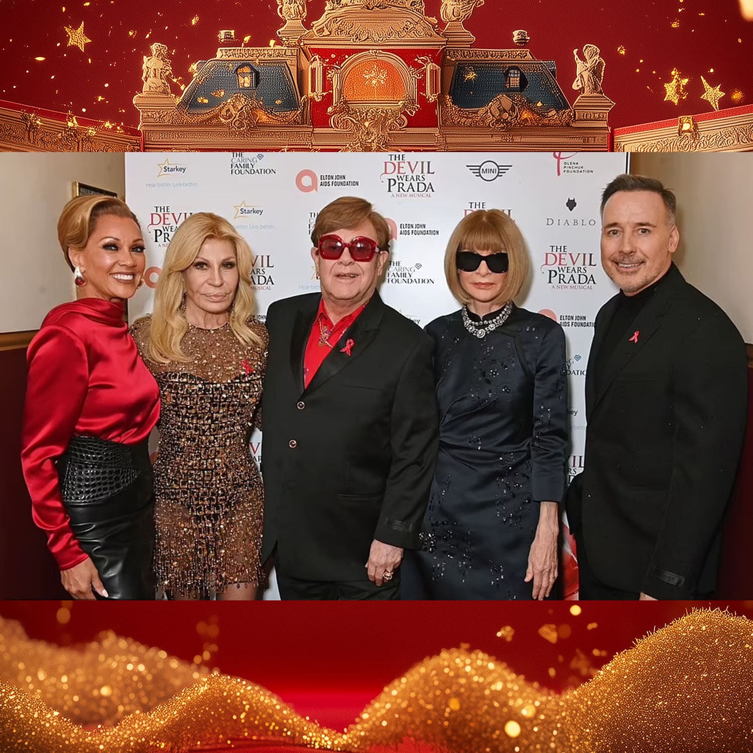 Vanessa Williams, Donatella Versace, Elton John, David Furnish, Anna Wintour at Devil Wears Prada Opening Gala 2