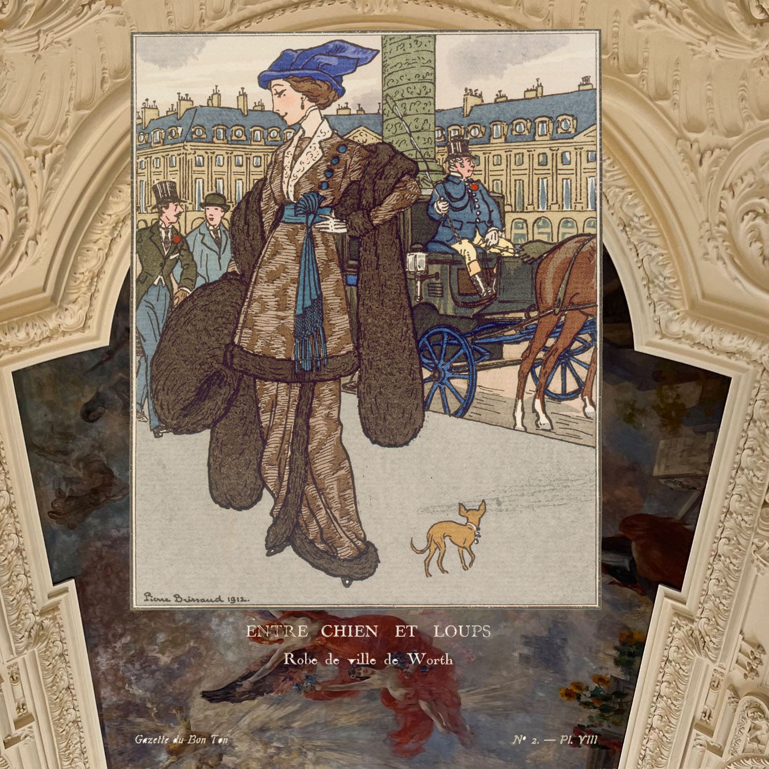 17 Gazette du Bon ton Entre chien et loups 1912, drawing of woman in gown of Worth
