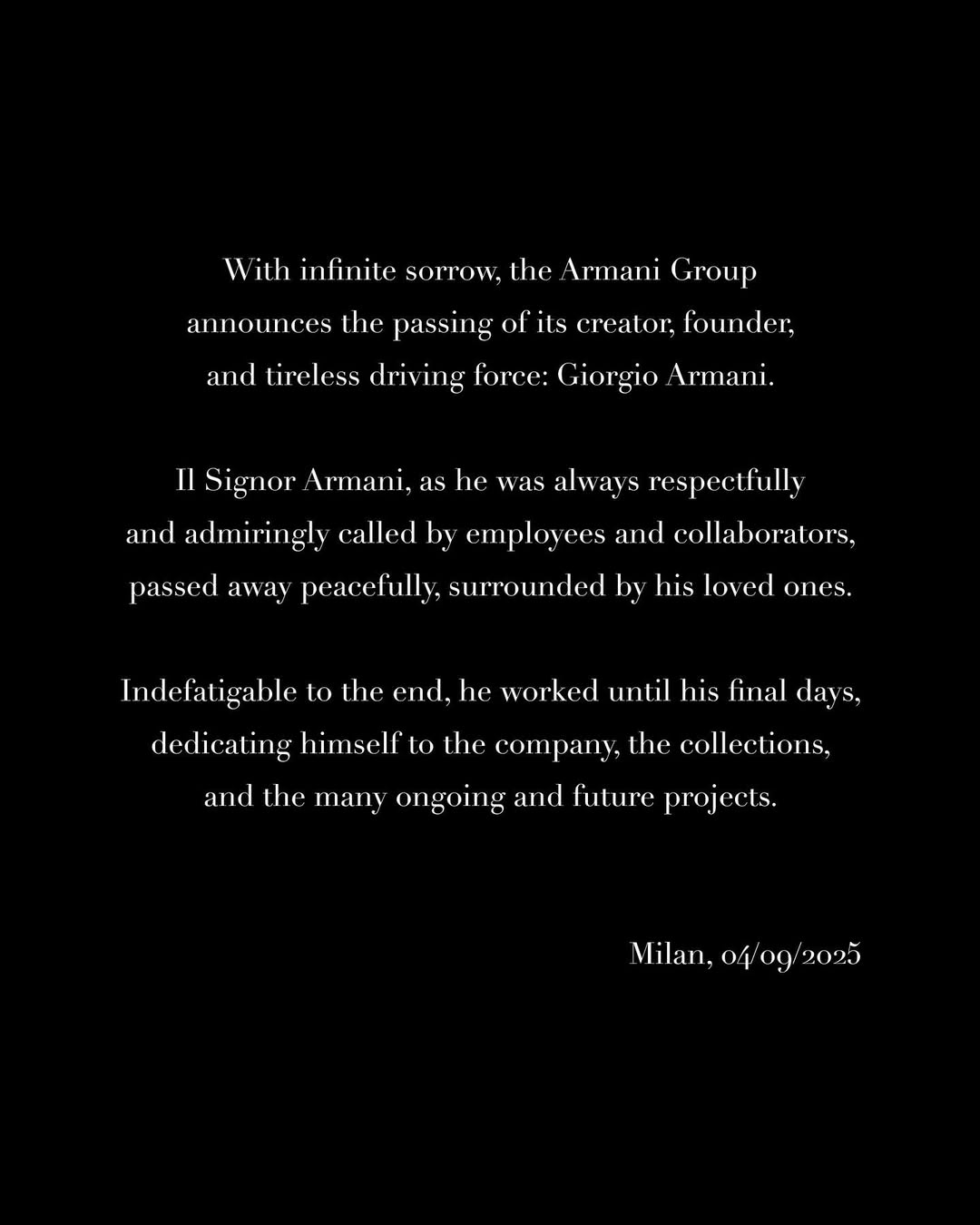 1 Armani died September 4 2025
