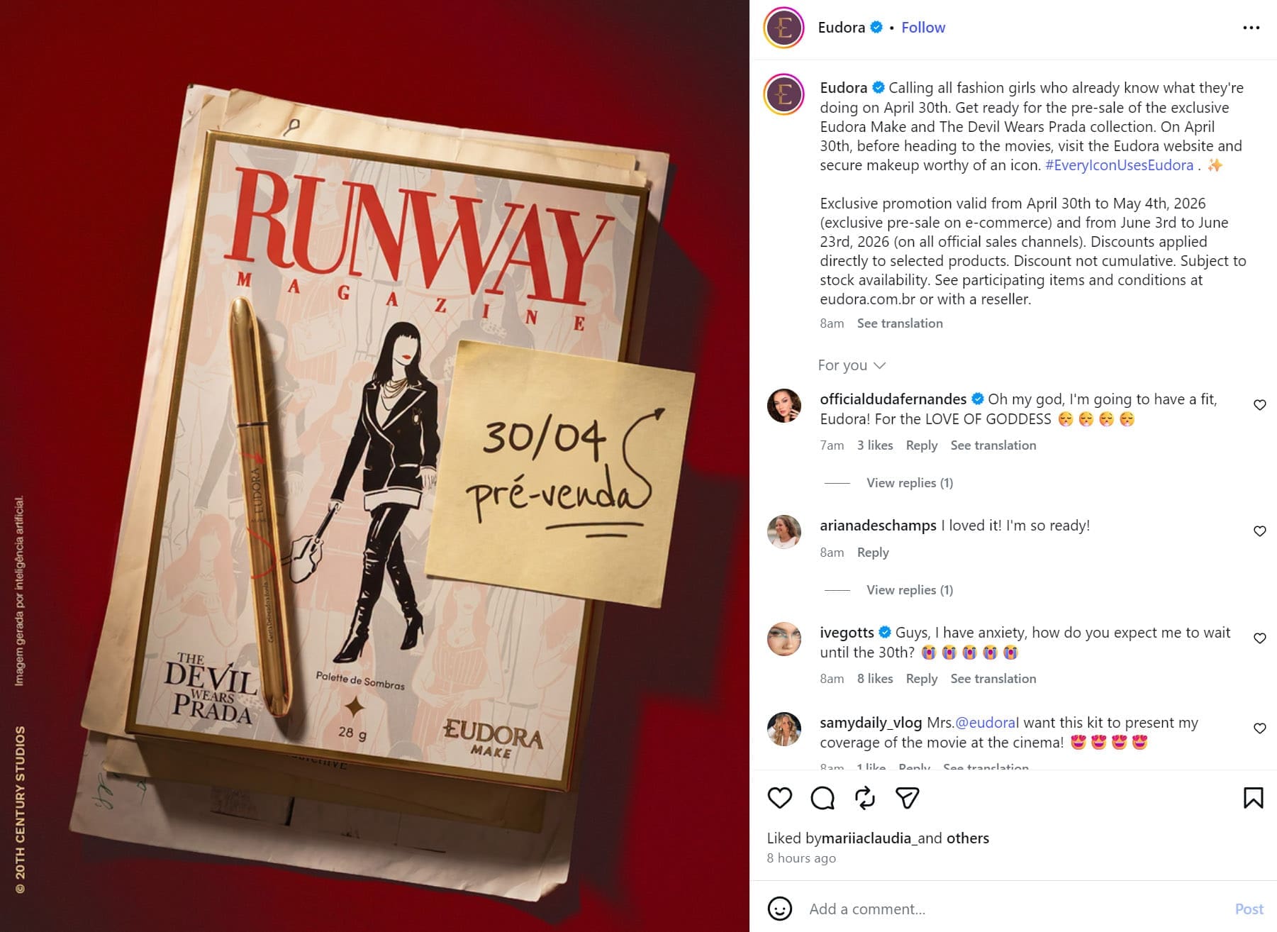 Eudora Runway Revista Palette VIOLAÇÃO DE DIREITOS AUTORAIS — USO NÃO AUTORIZADO DA DISNEY