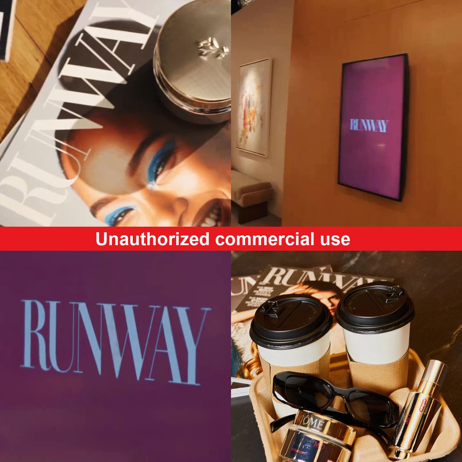 Lancome devil wears prada 2 Unauthorized commercial use Runway Magazine covers and identity white logo on pink background
