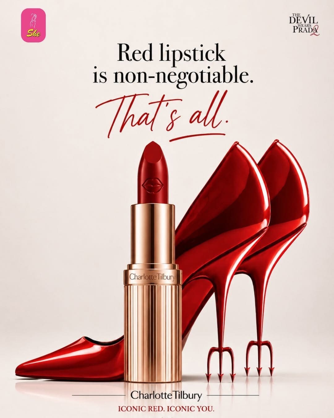 Charlotte Tilbury Red Matte Revolution Lipstick Devil Wears Prada 2 franchise licensing