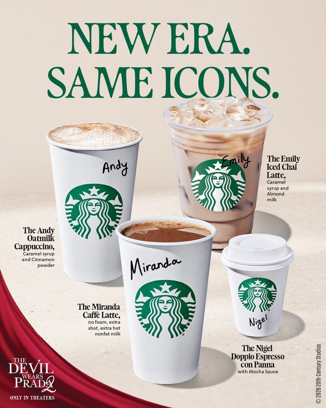 Starbucks Miranda’s Latte, Andy’s Cappuccino Devil Wears Prada 2 franchise licensing