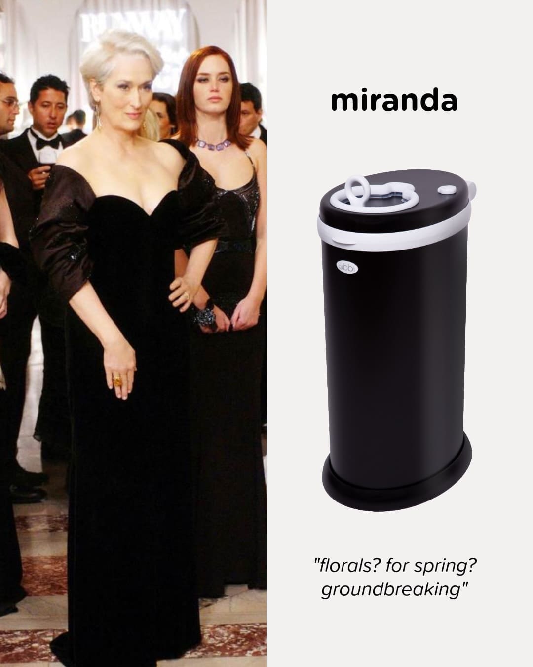 Ubbi Diaper Pails to match every look of Miranda Devil Wears Prada 2 franchise licensing