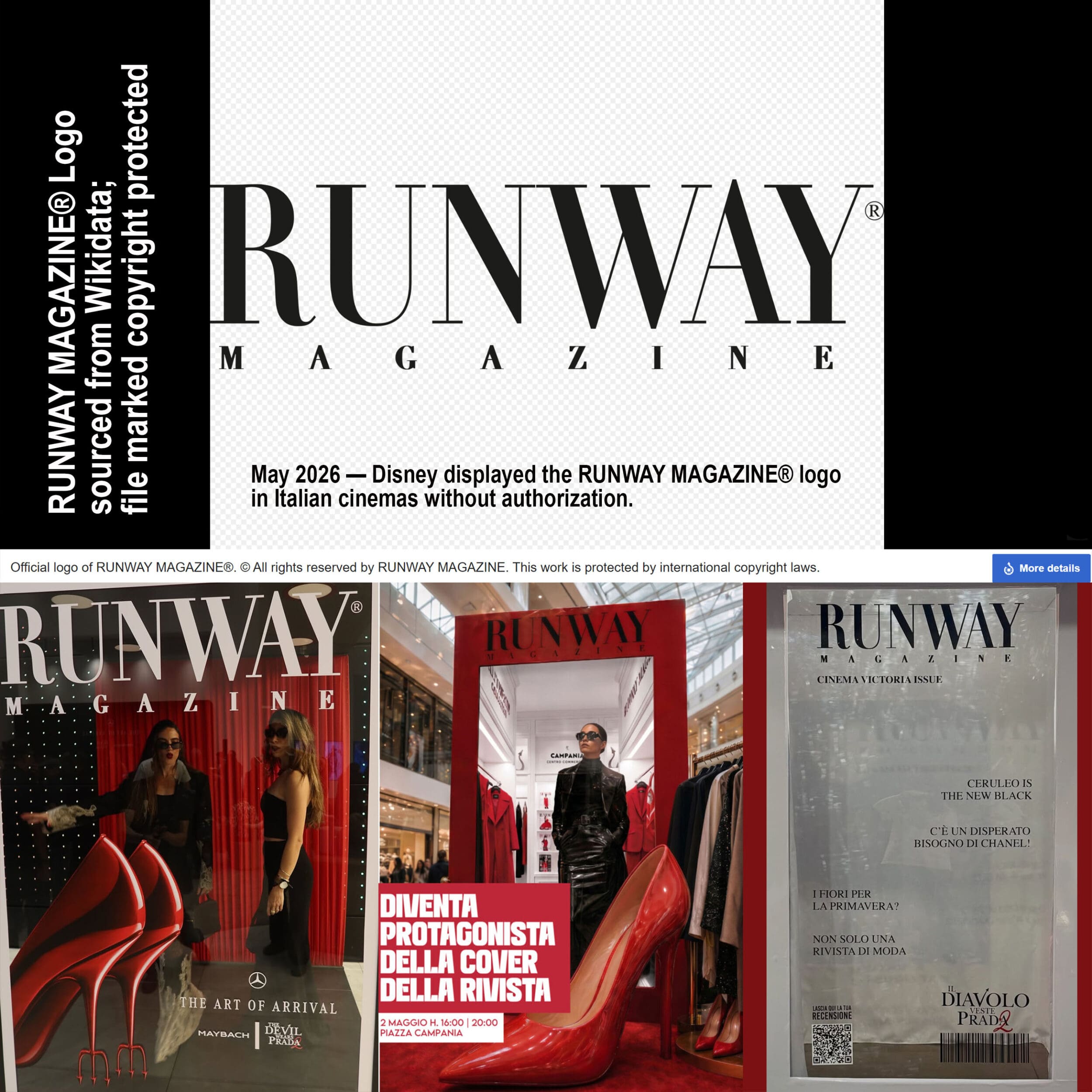 runway magazine logo unauthorized use disney italy may 2026