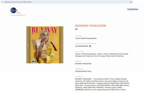 Official Runway Magazine Global Trade Item Number 3770003953005, RUNWAY MAGAZINE SAS Official Runway Magazine Global Trade Item Number 3770003953005, RUNWAY MAGAZINE SAS