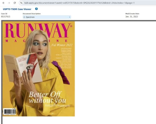 Void USPTO trademark Reg No 4,449,667 owner Runway TV LLC registered with stolen copyrighted materials of official Runway Magazine Void USPTO trademark Reg No 4,449,667 owner Runway TV LLC registered with stolen copyrighted materials of official Runway Magazine