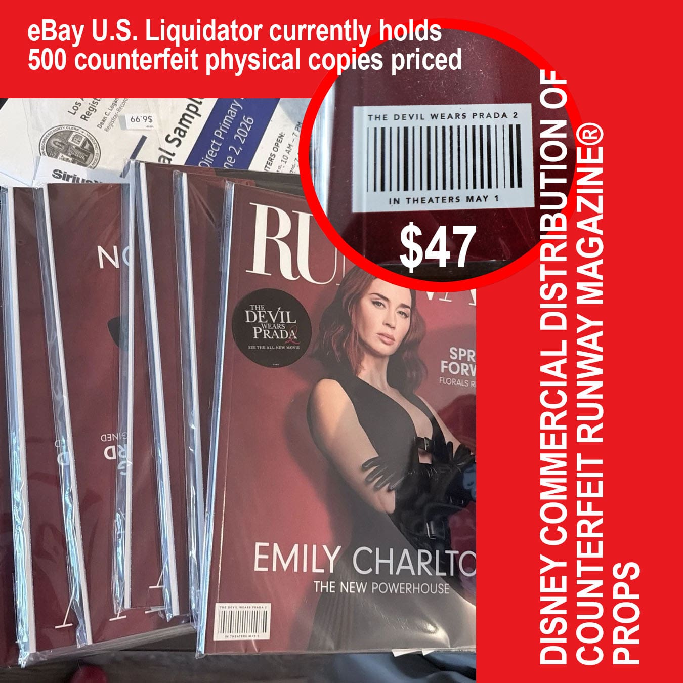 01 迪士尼发行假冒产品 Runway 通过 eBay 和 Poshmark 清仓商售卖的杂志,售价 47 美元。
